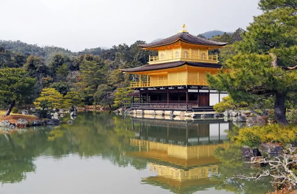 Scenic view of Kinkakuji Golden Pavilion, a Zen temple in Kyoto Japan